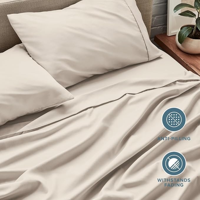 Bare Home Split King Sheet Set - 1800 Ultra-Soft (Split King, Wheat) | Deep Pockets 6 to 15 Inches, Breathable, Hypoallergenic, Hotel Luxury, Easy Fit, Soft, All-Season