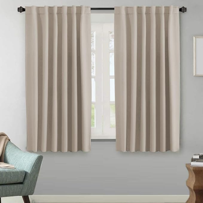 H.VERSAILTEX Blackout Curtains Thermal Insulated Window Treatment Panels Room Darkening Blackout Drapes for Living Room Back Tab/Rod Pocket Bedroom Draperies (2 Panels, Fog, 52 x 63 Inch)