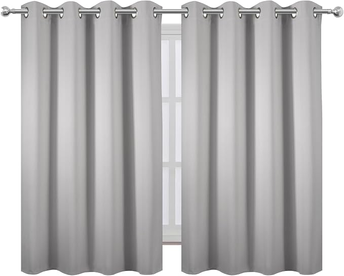 Blackout Curtains 66 x 54 Inch Long Light Grey Curtains Set of 2 Panels Room Darkening Curtains for Bedroom and Living Room