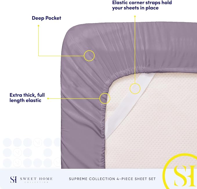 Twin XL Sheets - Breathable Luxury Sheets with Full Elastic & Secure Corner Straps Built In - 1800 Supreme Collection Extra Soft Deep Pocket Bedding Set, Sheet Set, Twin XL, Plum