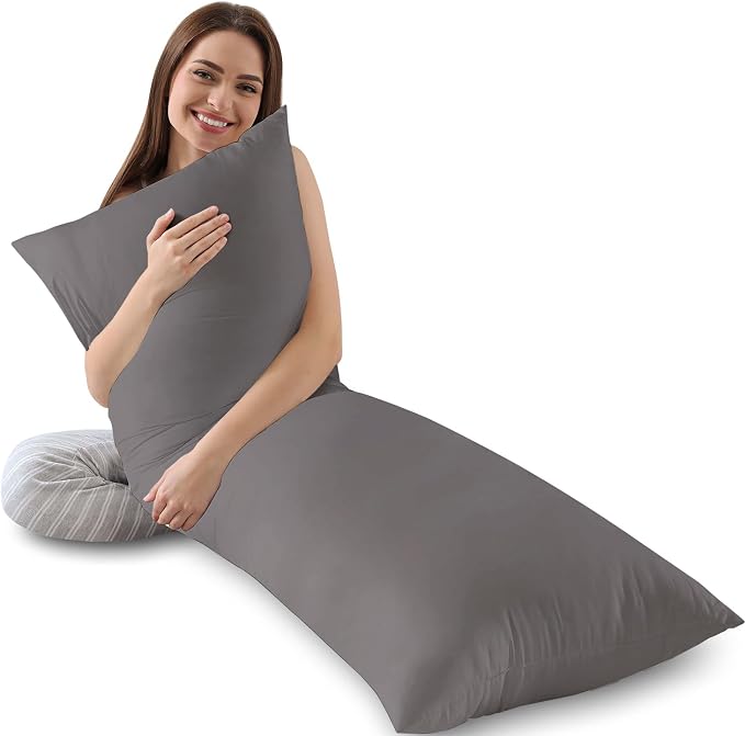 Memory Foam Body Pillow Insert,Bed Pillow for Adults, Grey | Soft & Supportive Bed Pillow, Breathable Full Body Pillows, Large Long Bed Pillow