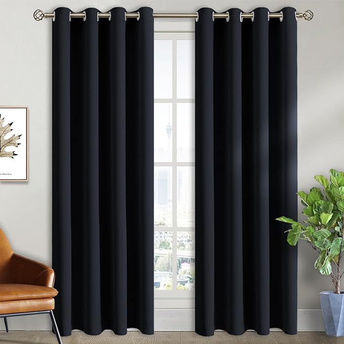 BGment Black Blackout Curtains for Living Room 84 Inch Long - 2 Panels | Grommet Top, Black Out, Room Darkening, Sunblock, Thermal Insulated, Window Drapes for Bedroom, 52x84 Inch