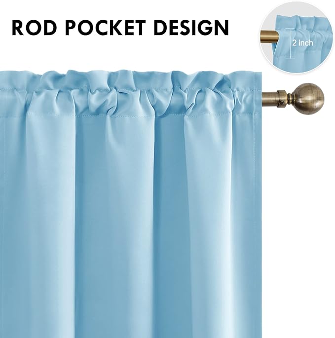 DWCN Blackout Curtains for Bedroom Living Room 42 x 54 Inch Long 2 Panels | Room Darkening, Thermal Insulated, Light Blocking, Rod Pocket Drapes, Noise Reducing Window Treatments, Light Blue