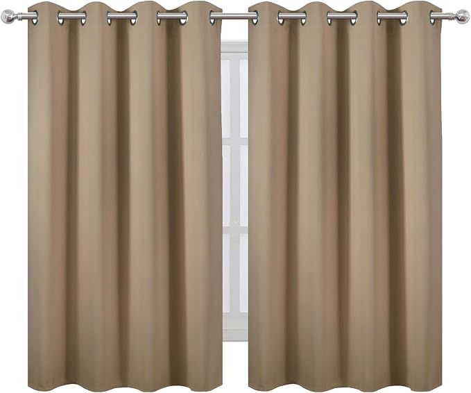 Blackout Curtains 66 x 54 Inch Long Natural Curtains Set of 2 Panels Room Darkening Curtains for Bedroom and Living Room