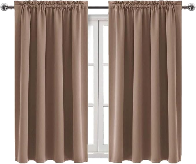 DWCN Blackout Curtains for Bedroom Living Room 38 x 45 Inch Long Khaki | 2 Panels Set, Room Darkening, Thermal Insulated, Light Blocking, Rod Pocket Drapes, Noise Reducing Window Treatments