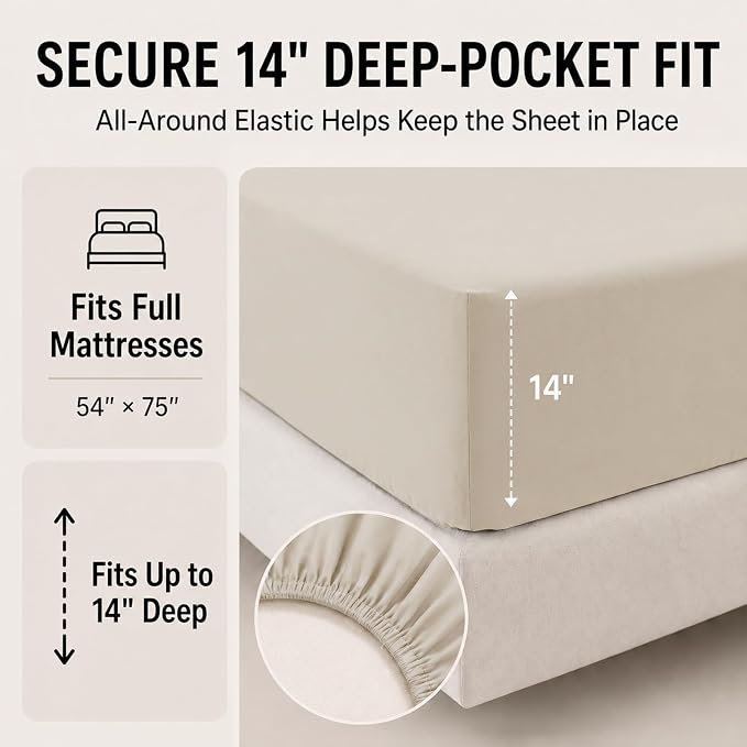 Full Size Comforter Sets Beige - 7 Pieces Bed in a Bag | OEKO-TEX Certified, All-Season, Bedroom, Guest Room, Down-Alternative Comforter + Flat & Fitted Sheets + 4 Pillowcases