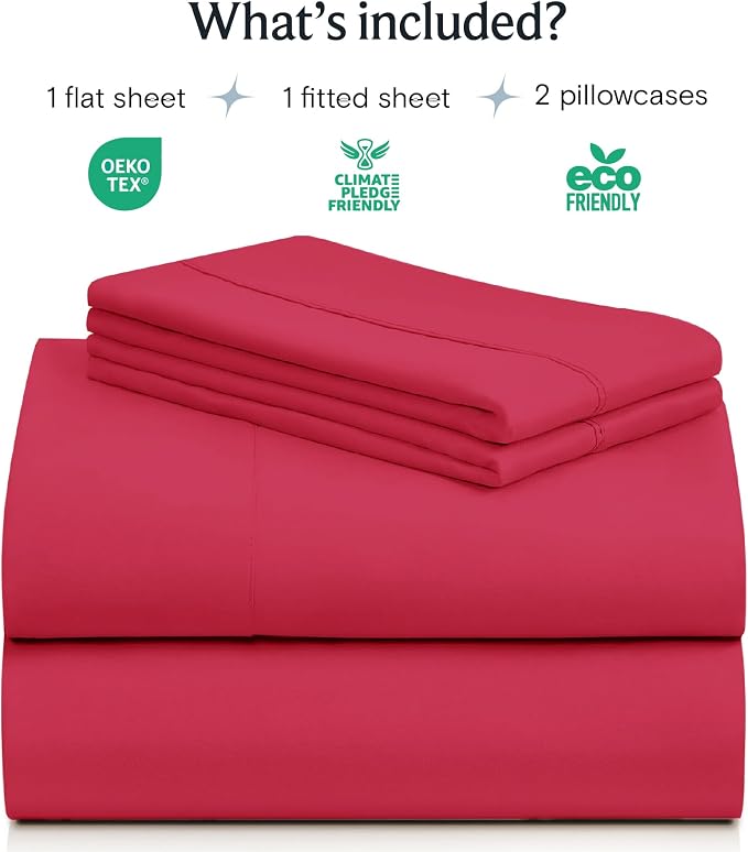 LuxClub King Size Sheets Set, Cooling & Soft Deep Pocket Bed Sheets, 4PC | LuxClub Silky Fitted Sheet & Pillowcase Sets, Breathable Hotel Luxury Bedding for Mattress Wrinkle Free, Red