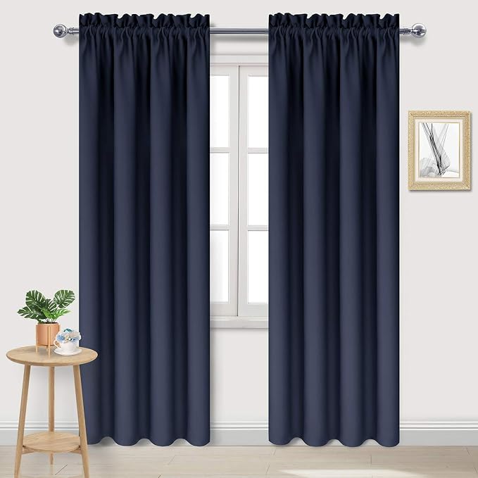 DWCN Blackout Curtains for Bedroom Living Room 38 x 72 Inch Long Navy | 2 Panels Set, Room Darkening, Thermal Insulated, Light Blocking, Rod Pocket Drapes, Noise Reducing Window Treatments