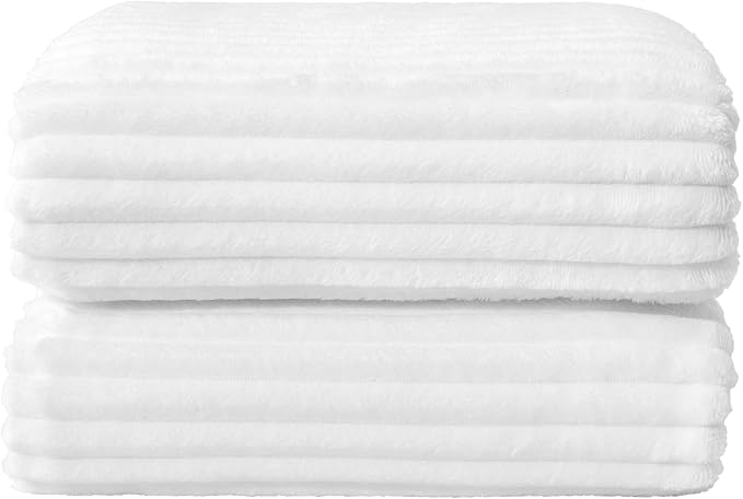 BEDELITE Ribbed Jacquard White Fleece Throw Blanket for Couch, 50x70 Inch | Soft Warm Decorative Fluffy Blanket, Cozy Plush Lightweight Fuzzy Throw Blanket for Bed Sofa Home Room Decor, Gift for Women