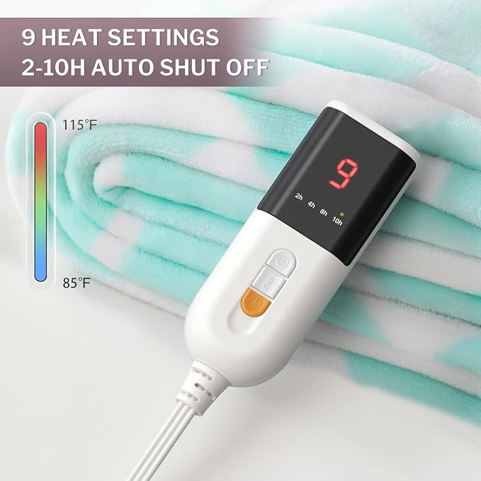 VENTIMI Heated Blanket Full, 9 Heat Levels & 2-10 Hours Auto Off, Green | ETL & FCC, Fast Warming, 72" x 84", Flannel and Sherpa, Couch Bed Use, Machine Washable, Removable Controller
