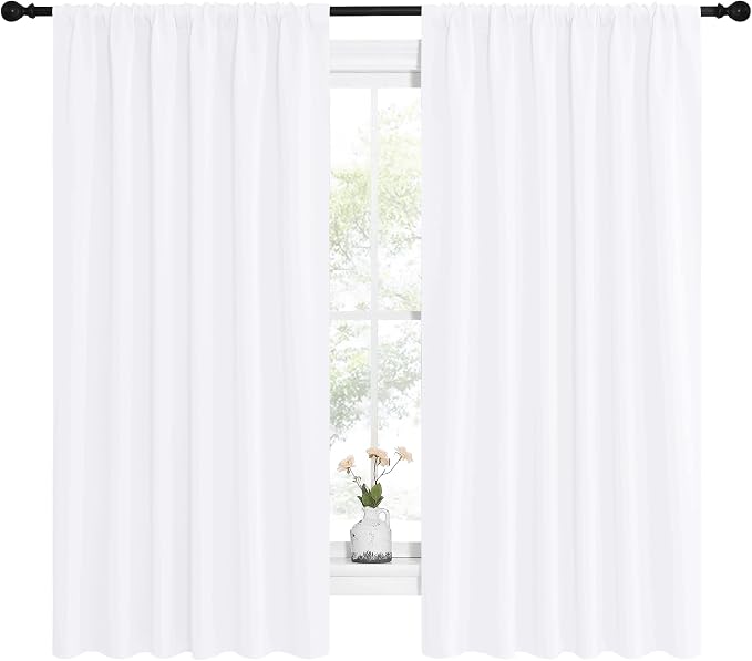 NICETOWN White Curtains, 50% Light Blocking Curtain Panels for Bedroom, Home Decoration Easy-Care Solid Rod Pocket Draperies/Drapes, Window Covering for Kitchen (2 Panels, 62 by 63, White)