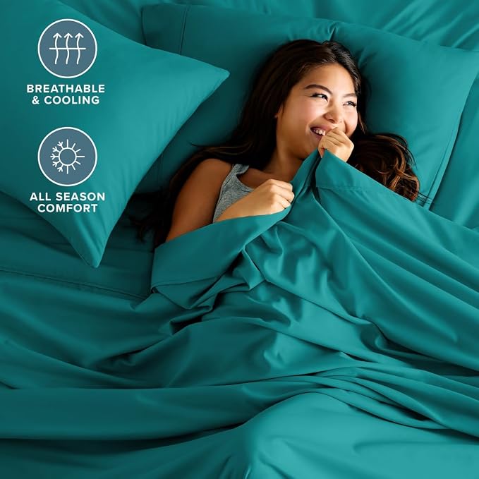Bare Home Sheet Set - 1800 Ultra-Soft (Split Head Flex King, Emerald) | Deep Pockets 6 to 15 Inches, Breathable, Hypoallergenic, Hotel Luxury, Easy Fit, Soft, All-Season