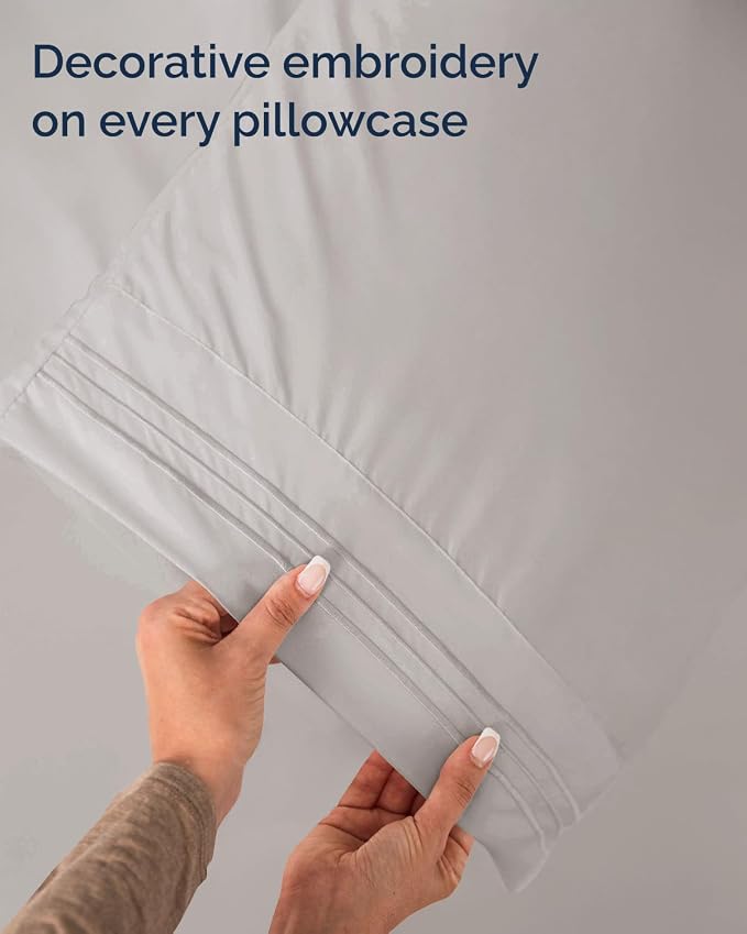 Twin Size 3 Piece Sheet Set - Breathable & Cooling Sheets - Light Grey | Hotel Luxury Bed Sheets for Women & Men, Deep Pockets, Easy-Fit, Extra Soft and Wrinkle Free Sheets, Oeko-Tex Bed Sheet Set