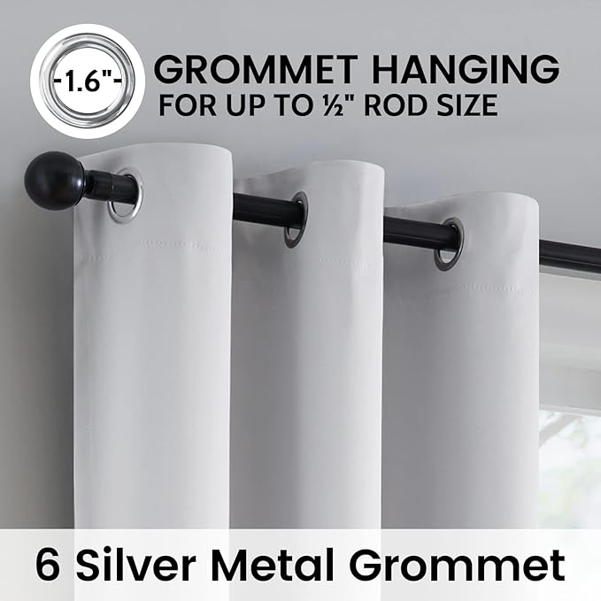 SimpleHome White 100% Blackout Curtains Room Darkening Living Room 63 Inch | Curtains for Bedroom,Thermal Insulated Grommet Window Drapes,Curtains for Living Room with Black Back,42 x 63 Inch,2 Panels