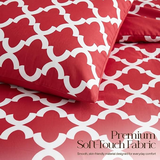 Utopia Bedding 3 Pc Queen Comforter Set, Printed Comforter, Red | Comforter Set Includes Comforter (88x88) Inches, 2 Shams (20x26) Inches. Soft Microfiber Down Alternative, Machine Washable.