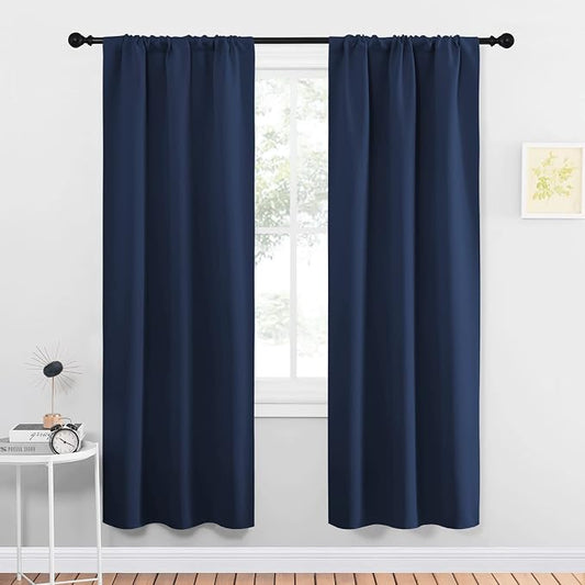 NICETOWN Blackout Curtains for Living Curtains, Home Decorations Thermal Insulated Solid Pole Top Blackout Drapes for Living Room (Navy, 1 Pair, 34-inch W x 72-inch L)