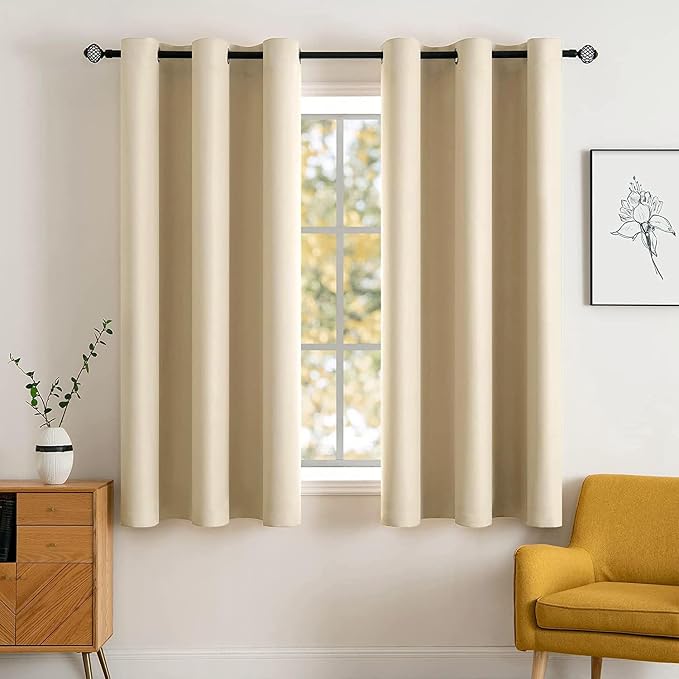 MIULEE Cream Beige Blackout Bedroom Curtains 63 Inch Long Light Blocking | Grommet Top, Room Darkening Window Drapes, Privacy Protection, Thermal Insulated, Heat Blocking