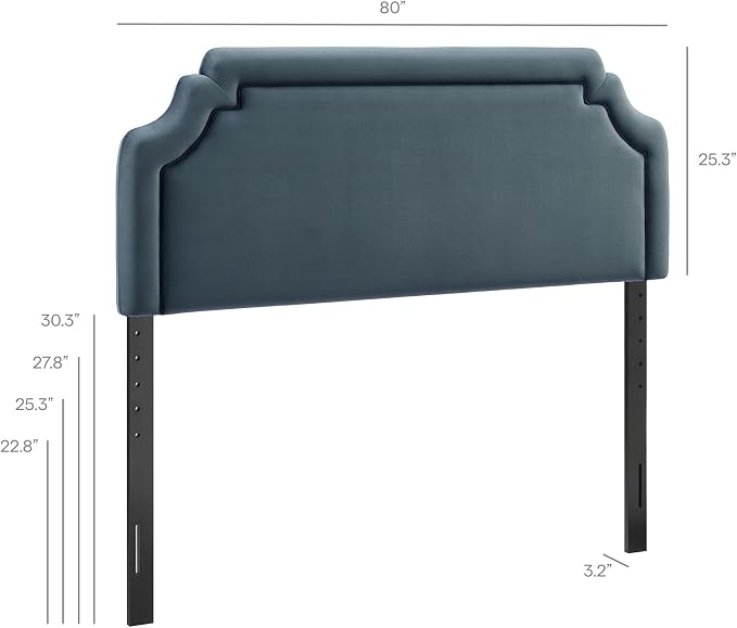 Modway Magnolia King Size Stain-Resistant Performance Velvet Headboard in Cadet Blue Midnight - Padded Cushioned Headboard with Adjustable Mounting Positions