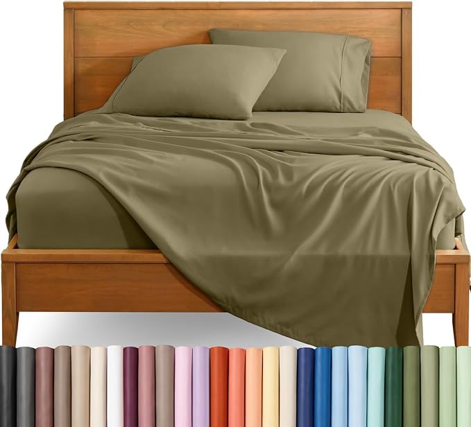 Bare Home Queen Sheet Set - 1800 Ultra-Soft (Queen, Olive) | Deep Pockets 6 to 15 Inches, Breathable, Hypoallergenic, Hotel Luxury, Easy Fit, Soft, All-Season