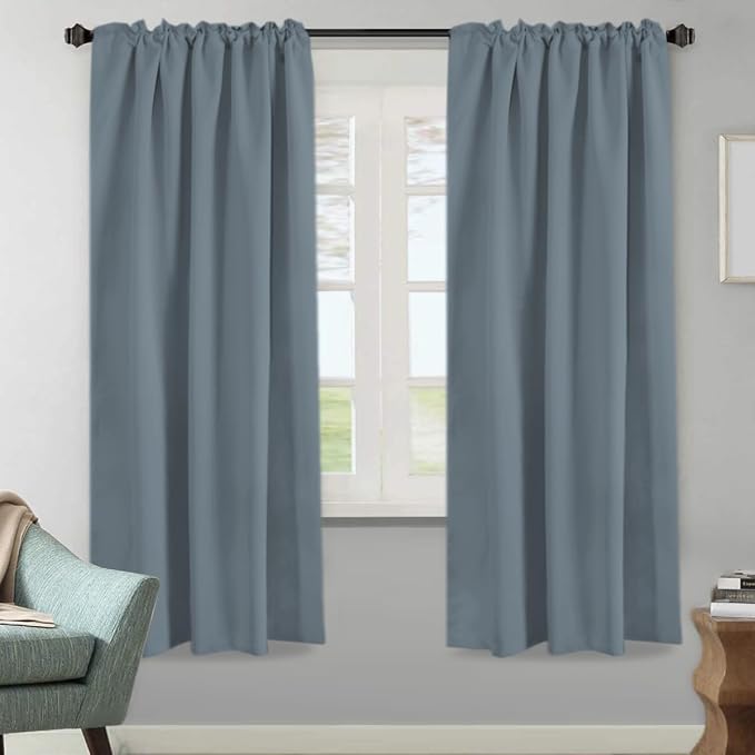H.VERSAILTEX Blackout Curtains Thermal Insulated Window Treatment Panels Room Darkening Blackout Drapes for Living Room Back Tab/Rod Pocket Bedroom Draperies, 52 x 72 Inch, Stone Blue, 2 Panels