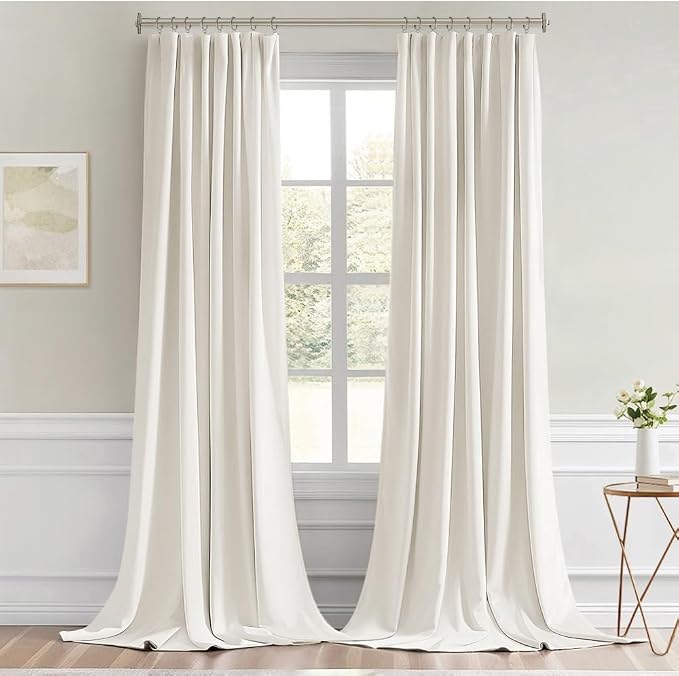 MIULEE Ivory Back Tab Blackout Curtains 52x120 Inch Long 2 Panels Set | Rod Pocket Pinch Pleated, Thermal Insulated, Bedroom Living Room Darkening Privacy Drapes, Extra Long Light Blocking Curtains