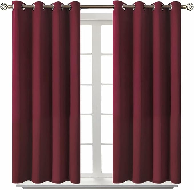 BGment Burgundy Blackout Curtains for Bedroom 54 Inch Long - 2 Panels | Grommet Top, Black Out, Room Darkening, Sunblock, Thermal Insulated, Window Drapes for Kids Boys Room, 52x54 Inch