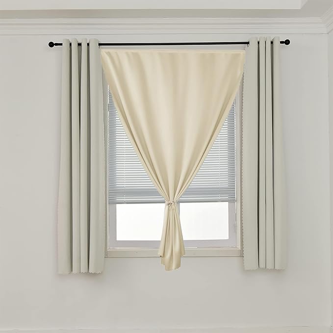 AJAZZ 100% Blackout Shades Window Cover Self Adhesive Curtains Sticky Curtain Portable Easy Open Black Out Curtains for Bedroom Living Room No Drilling (Beige, 59" W x 72" L 1 Panel)