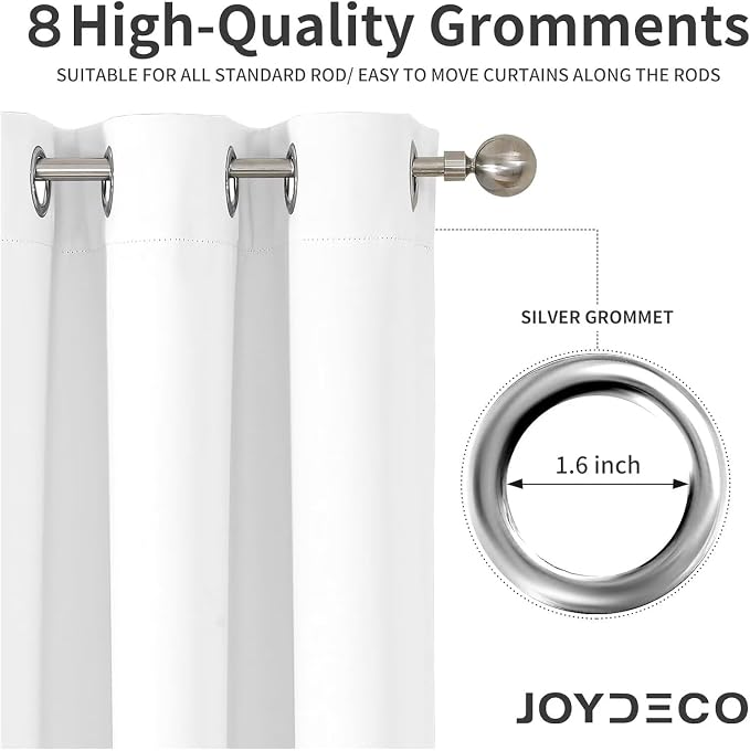 Joydeco Curtains 90 Inches Long 2 Panels Set, Thermal Insulated Long Curtains& Drapes 2 Burg, Room Darkening Drapes for Bedroom Living Room Window (Pure White, W52 x L90 Inch)