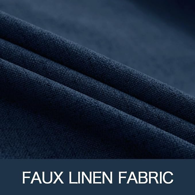 MIULEE 100% Blackout Linen Curtains for Bedroom 52x108 Inches Midnight Blue | Room Darkening, Light Blocking, Thermal Insulated, Grommet Top, Linen Textured, Window Curtains for Living Room, 2 Panels