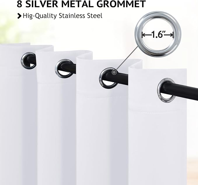 COSVIYA Grommet Room Darkening Pure White Curtains 84 inch Long for Bedroom | Light Blocking Insulated Thermal Curtains for Living Room, Blackout Thick Polyester Window Drapes,52x84 inches, 2 Panels