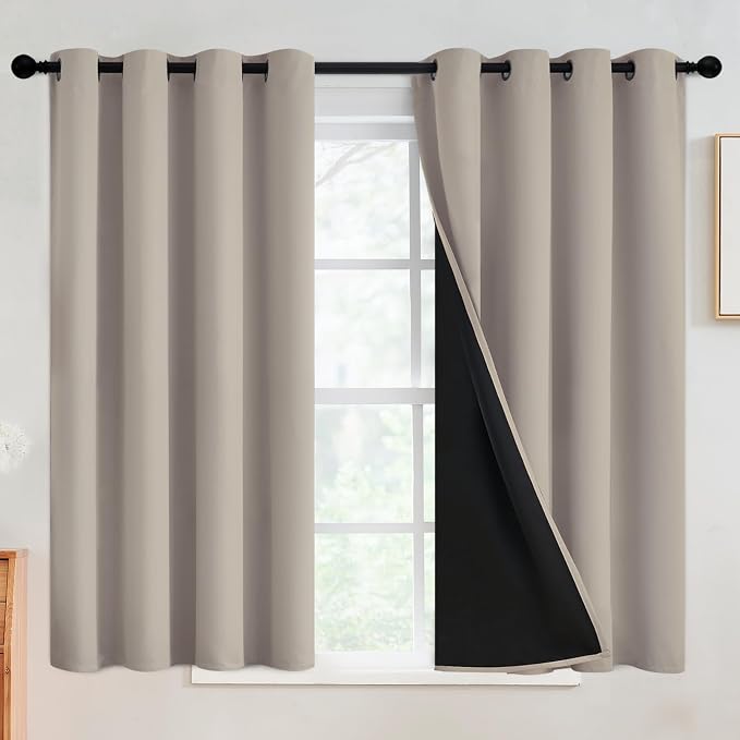 SimpleHome Natural 100% Blackout Curtains Room Darkening Living Room 45L | Curtains for Bedroom,Thermal Insulated Grommet Window Drapes,Curtains for Living Room with Black Back,52 x 45 Inch,2 Panels
