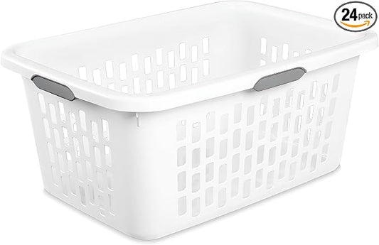 Sterilite Laundry Basket, Plastic Clothes Hamper, Large Rectangle Bin with Comfort Grip Handles and Reinforced Rim, 2 Bushel Capacity, White, 24 Pack