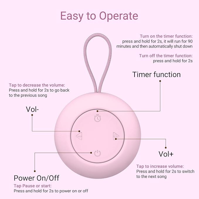 Portable Baby Sound Machine & Essentials for Babies & Kids-Pink | White Noise Machine[Timer Function][20 Soothing Sounds][15 Hours Battery Life]Travel,Registry,Gifts,Clips on Baby Stroller