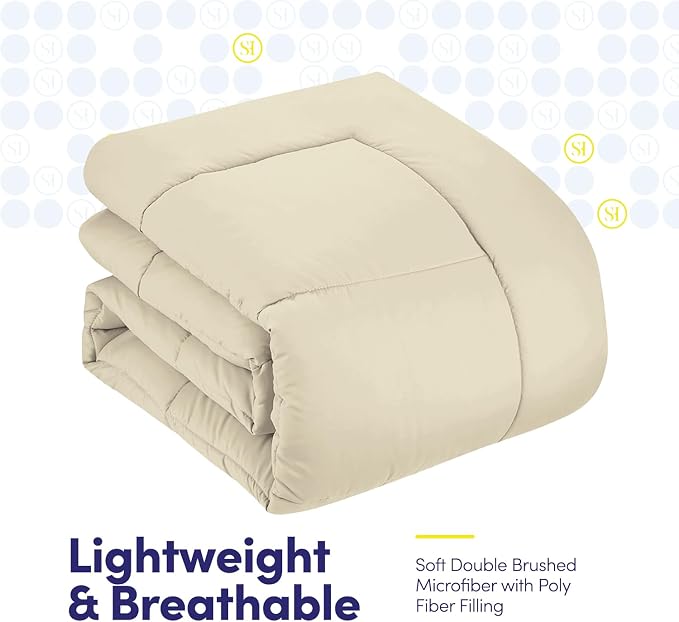 RV Short Queen Comforter Set for RV Camper - Comforter Set with Fitted & Flat Sheet, 4 Pillowcases - Tailored for RV Short Queen Beds - Cozy Essentials for Your RV Bedroom, Beige