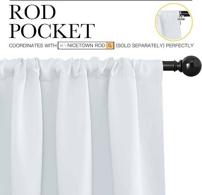 NICETOWN Greyish White Window Curtain Panels - Thermal Insulated Rod Pocket Room Darkening Curtain Sets for Bedroom (Platinum - Greyish White, 2 Panels, 42 in x 36 in (W x L)) | Thermal Insulated Rod Pocket Room Darkening Curtain Sets for Kitchen Livin...