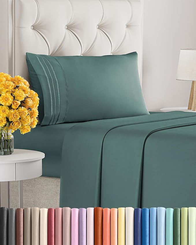 Twin XL Size 3 Piece Sheet Set - Ultra Soft & Cooling Sheets - Dusty Teal | Fits 8 Inch to 16 inch Mattress, Wrinkle Free & Fade Resistant with Deep Pockets, Breathable, Comfy Hotel Luxury Bedding