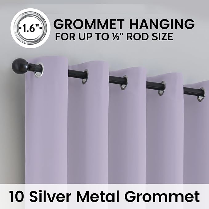 SimpleHome Lilac 100% Blackout Curtains Room Darkening Living Room 63 Inch | Curtains for Bedroom,Thermal Insulated Grommet Window Drapes,Curtains for Living Room with Black Back,62 x 63 Inch,2 Panels