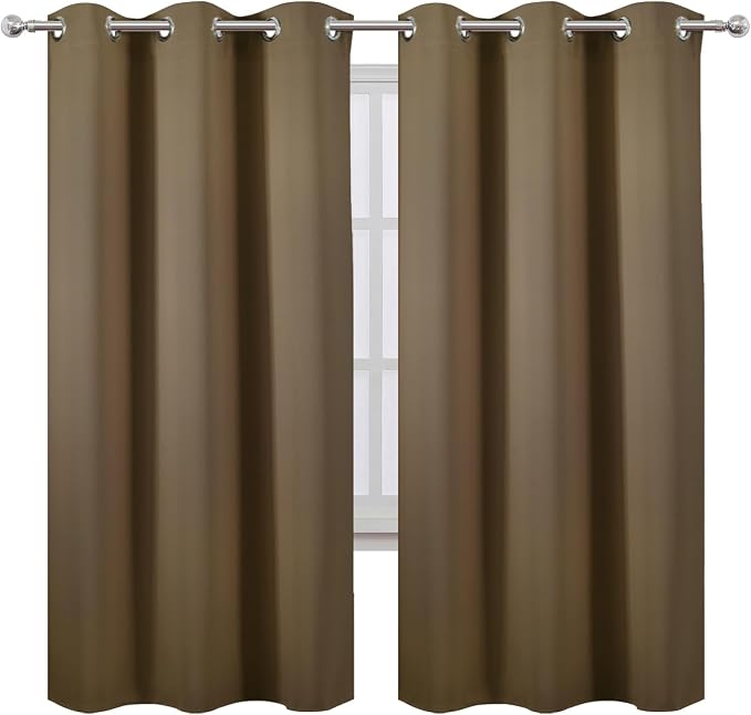 Brown Thermal Blackout Curtains/42 x 72 Inch/Set of 2 Panels Room Darkening Curtains for Bedroom