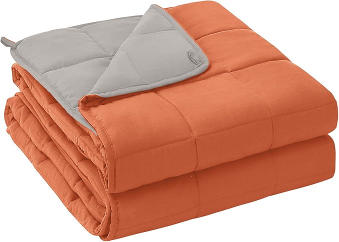 yescool Weighted Blanket for Adults (12 lbs, 60" x 80", Orange) Cooling Heavy Blanket for Sleeping Perfect for 110-130 lbs, Queen Size Breathable Blanket with Premium Glass Bead, Machine Washable