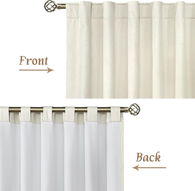 Linen Blackout Curtains for Bedroom 90 Inch with White Liner, Ivory | Thermal Insulated Living Room Curtains, Privacy, Farmhouse Neutral Panels, Rod Pocket Back Tab, 2 Panels, 52 x 90 Inch