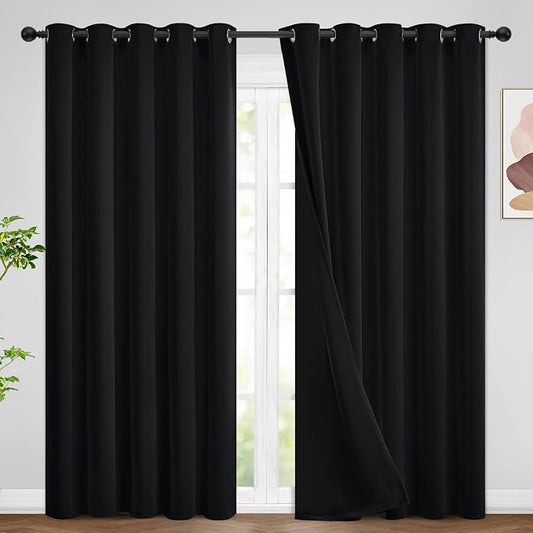SimpleHome Black 100% Blackout Curtains Room Darkening Living Room 84 Inch | Curtains for Bedroom,Thermal Insulated Grommet Window Drapes,Curtains for Living Room with Black Back,62 x 84 Inch,2 Panels