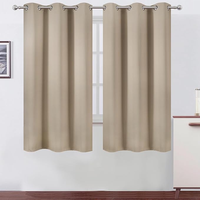 Khaki Thermal Blackout Curtains/38 x 63 Inch/Set of 2 Panels Room Darkening Curtains for Bedroom