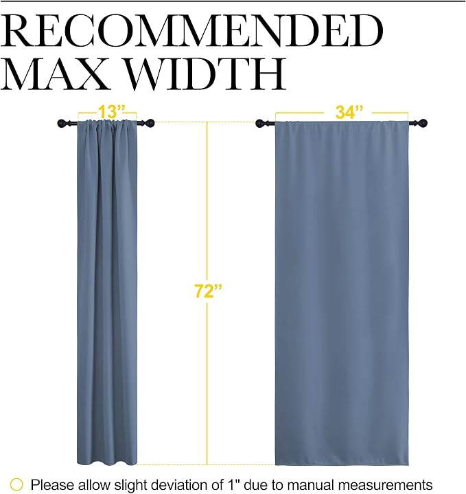 NICETOWN Blackout Curtains for Living Curtains, Home Decoration Solid Thermal Insulated Draperies & Drapes, Blackout Window Curtains for Kitchen (Stone Blue, 2 Panels, 34 in x 72 in (W x L))