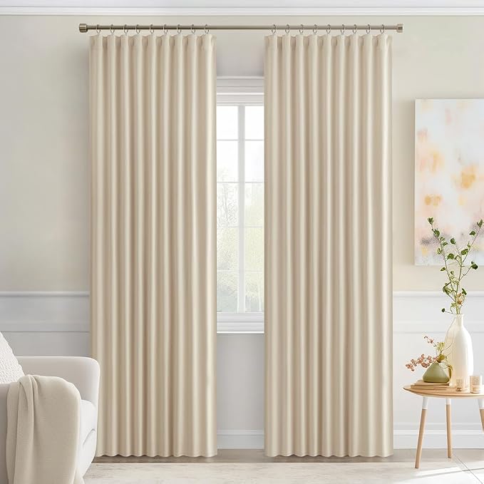 MIULEE Cream Beige Back Tab Blackout Curtains 52x90 Inch Long 2 Panels Set | Rod Pocket Pinch Pleated, Thermal Insulated, Room Darkening, Light Blocking, Privacy Curtains for Living Room Bedroom