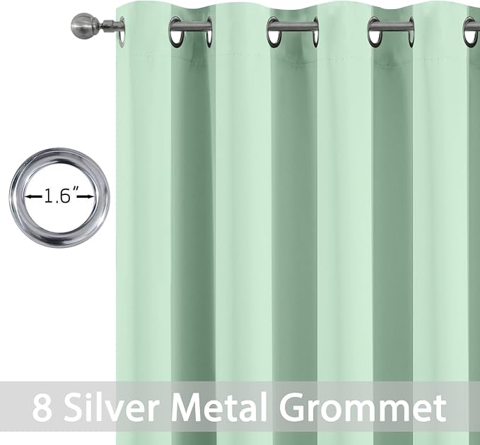 Yakamok Room Darkening Curtains 52x72 inch Light Sage Green-Living Room | 2 panels,grommet blackout window treatment,thermal insulated,light blocking drapes,privacy protection,bedroom dining room