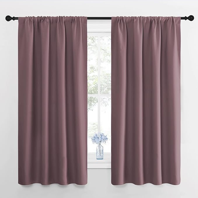 NICETOWN Dry Rose Blackout Curtains for Living Room 42" w x 63" L 2 Panels | Darkening Window Panels Easy-Care Solid Thermal Insulated Draperies Drapes for Daughter Room Bedroom, Light Blocking Decor