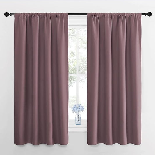 NICETOWN Dry Rose Blackout Curtains for Living Room 42" w x 63" L 2 Panels | Darkening Window Panels Easy-Care Solid Thermal Insulated Draperies Drapes for Daughter Room Bedroom, Light Blocking Decor