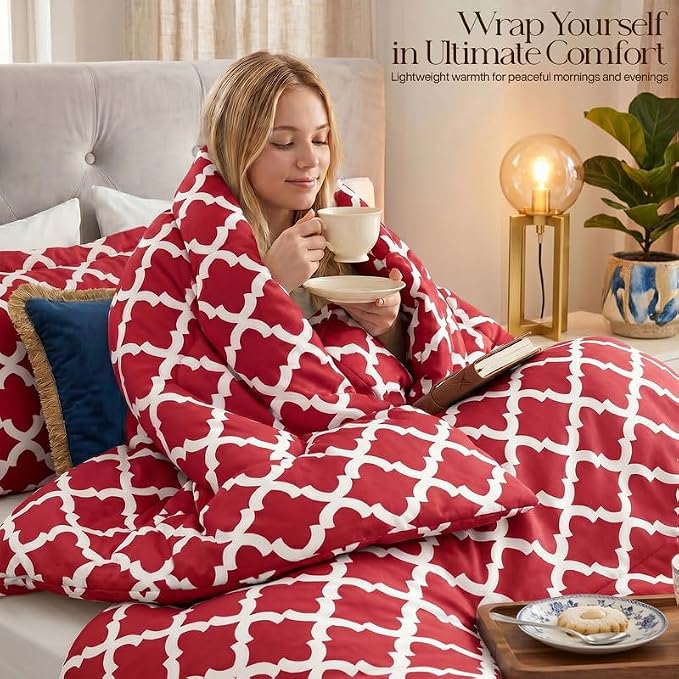 Utopia Bedding 2 Pc Twin Comforter Set, Printed Comforter, Red | Comforter Set Includes Comforter (64x88) Inches, 1 Sham (20x26) Inches. Soft Microfiber Down Alternative, Machine Washable.