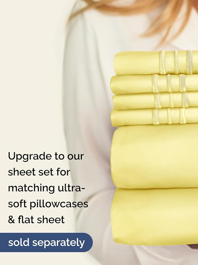 Extra Deep Split King Fitted Sheet - Single Fitted Sheet Only - Yellow | Easily Fits 18 inch to 24 inch Mattress, Soft, Wrinkle Free, Breathable & Comfy, Extra Deep Pockets Hotel Luxury Fitted Sheet