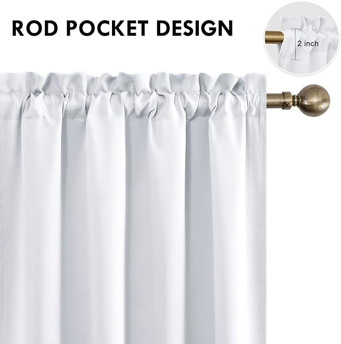 DWCN Blackout Curtains for Bedroom Living Room 52 x 54 Inch Long 2 Panels | Room Darkening, Thermal Insulated, Light Blocking, Rod Pocket Drapes, Noise Reducing Window Treatments, Greyish White